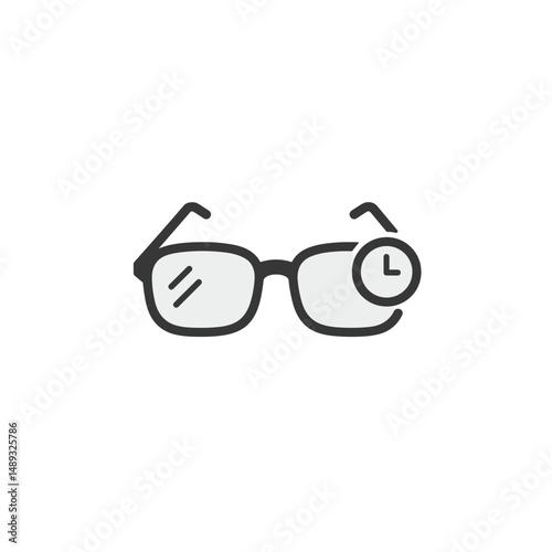 Eyeglasses with clock icon in minimalist design on white background