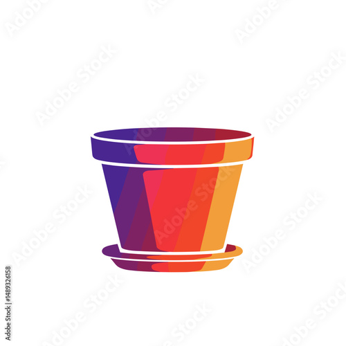Colorful flower pot with drainage tray in modern flat design  