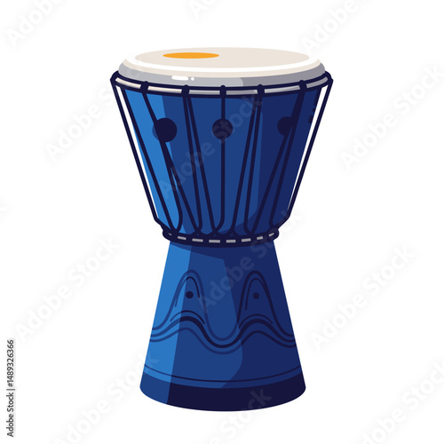 Traditional blue drum with white head and decorative patterns  