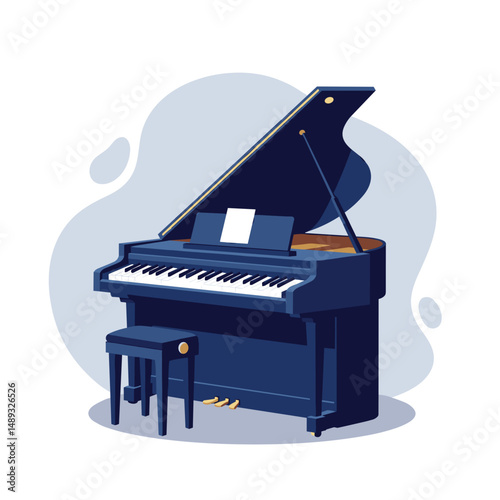 Grand piano with sheet music in modern style on a light background  