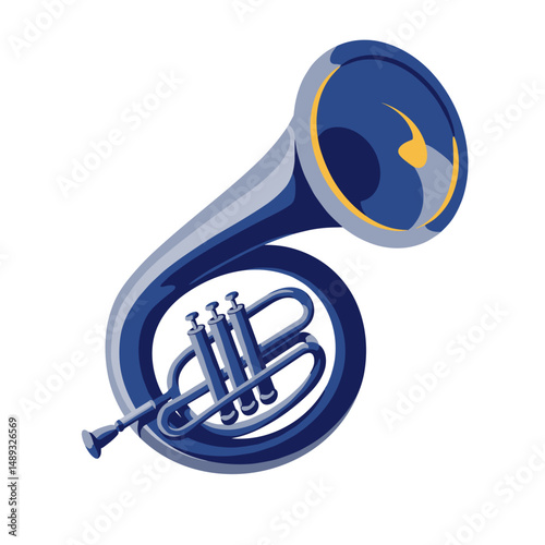 Blue tuba musical instrument in a modern graphic style  