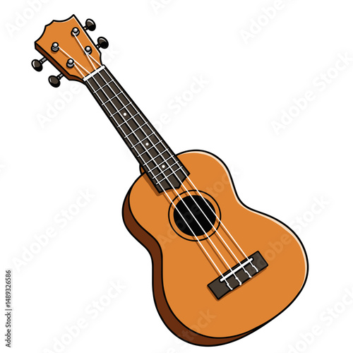 Cartoon depiction of a wooden ukulele on a white background concept of travel