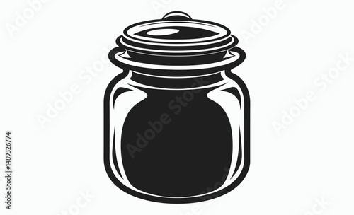 Glass jar silhouette, Mason jar icon, Jar container vector, Black jar graphic, Empty jar shape