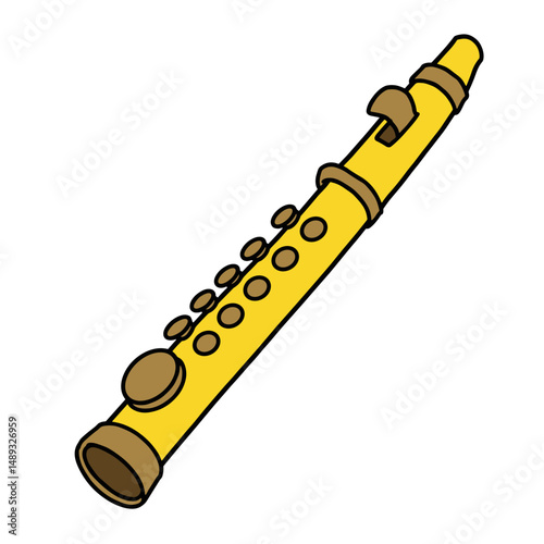 Cartoon yellow flute with brown accents on a white background  