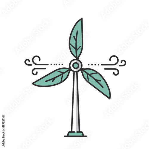 Wind turbine with leaf-shaped blades in minimalist design - Concept of travel  