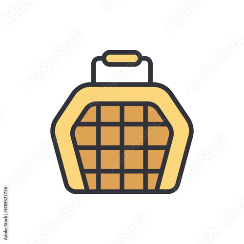 Stylized Pet Carrier Illustration With A Handle And Protective Grid