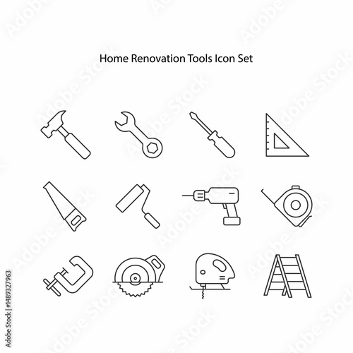 Icon set of home renovation tools. working tools outline icon on white background.
