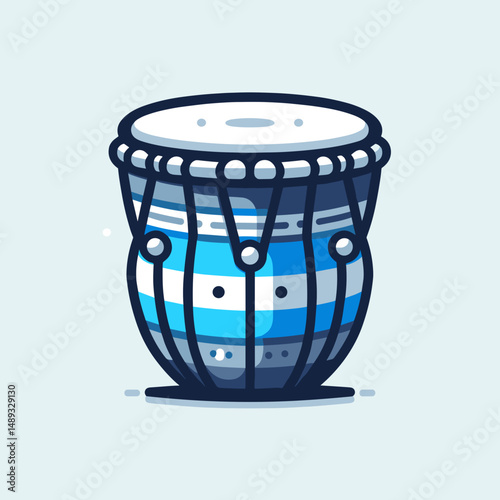 Decorative blue drum with intricate patterns in modern style  