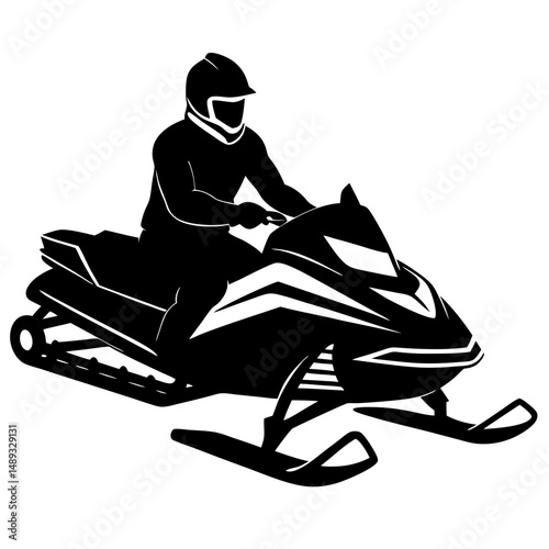 Snowmobile rider black silhouette vector illustration