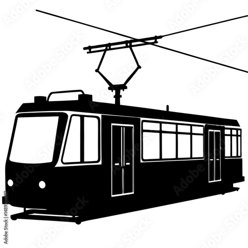 Detailed tramway in silhouette vector illustration