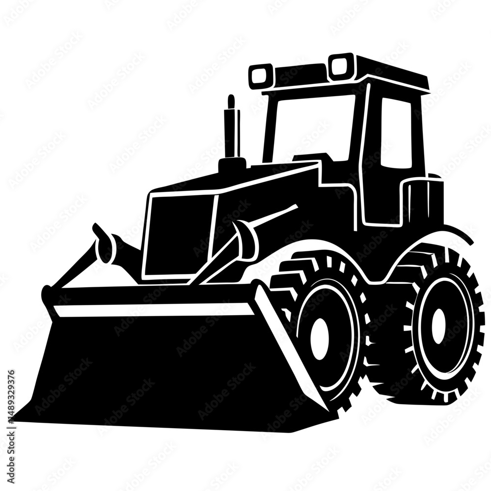 Naklejka premium Heavy bulldozer construction silhouette vector illustration