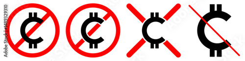 No crypto sign icon vector for digital currency restriction, ban, or disapproval message. Ideal for finance alerts, anti-crypto content, and cryptocurrency restriction notice illustration.