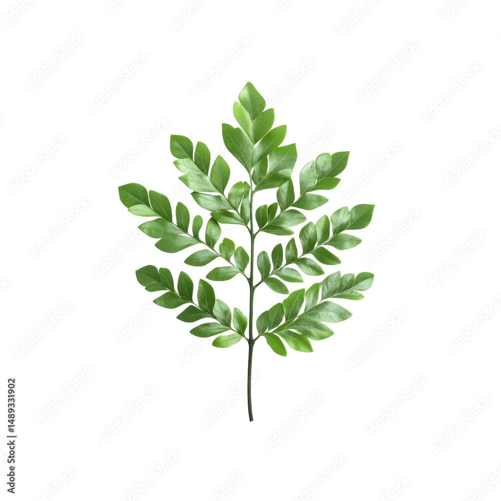 Fototapeta premium Lush Green Fern Sprig Isolated on Black Background