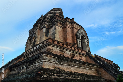 Old Pagoda Architecture Lanna, Symbols of Buddhism, Southeast Asia at Wat Chedi Luang Chiang Mai, Northern, Thailand.