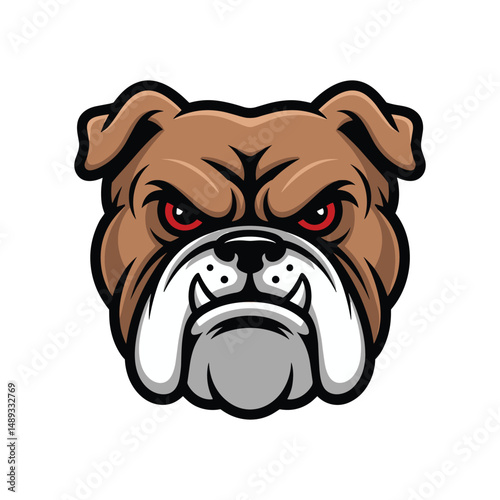 Aggressive Bulldog Mascot: The illustration of a fierce and bold bulldog, showcasing its intimidating expression, exudes strength and confidence.