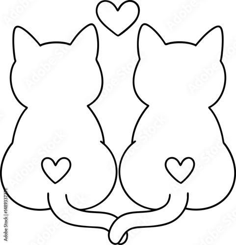 Cute animal couple illustration featuring two cats with hearts