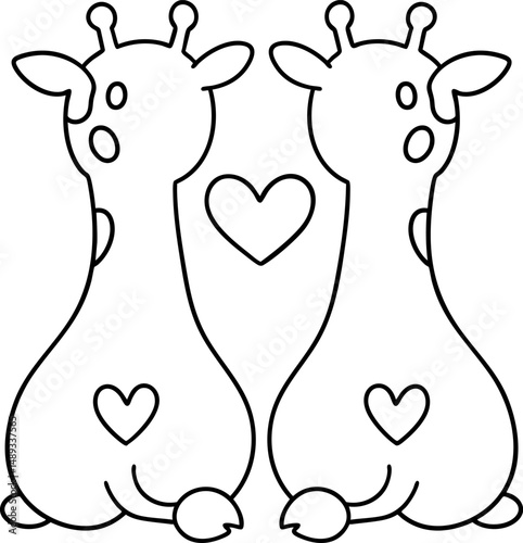 Cute giraffe couple with hearts, symbolizing love and affection