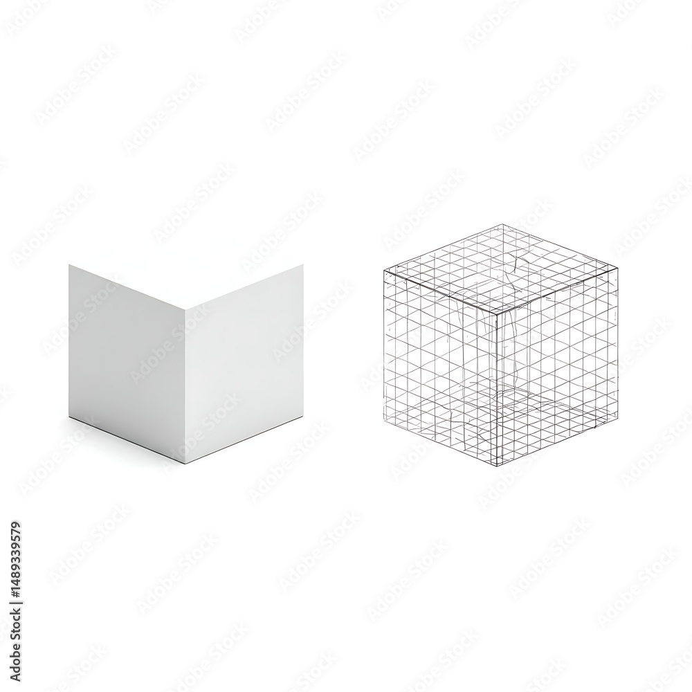 Fototapeta premium A blank gray 3D cube illustration, resembling a cardboard package or building block