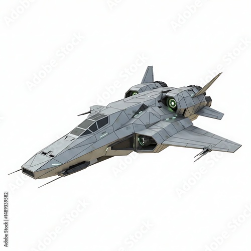 Isolated military chopper, a flying aircraft for army transportation in war, is shown as a 3D model toy against a white sky