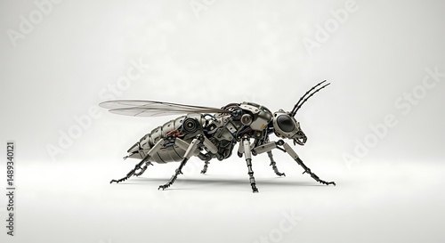 A hairy black insect, a mosquito, in extreme macro closeup, details its wings while the animal sucks blood on a green leaf