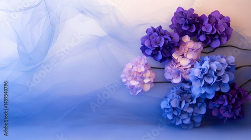 Wallpaper Mural Blue and lilac hydrangeas blooming on an ethereal ink backdrop, a blend of softness and detail Torontodigital.ca