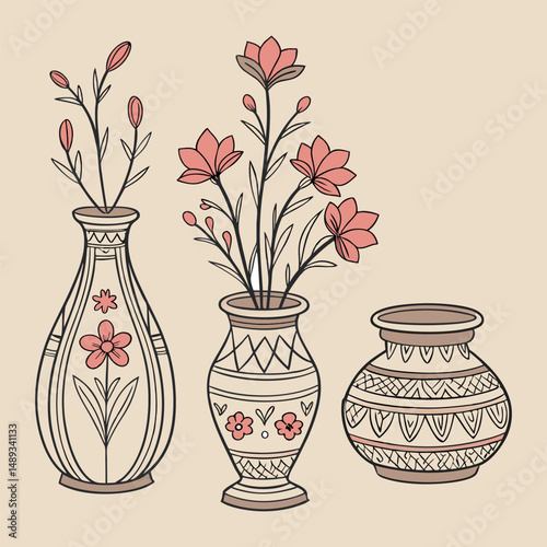 A set of Clay Flower  Vases white background