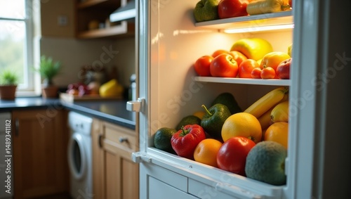 Wallpaper Mural Healthy vibrant fruits and vegetables fill a bright, inviting refrigerator in kitchen setting. Torontodigital.ca