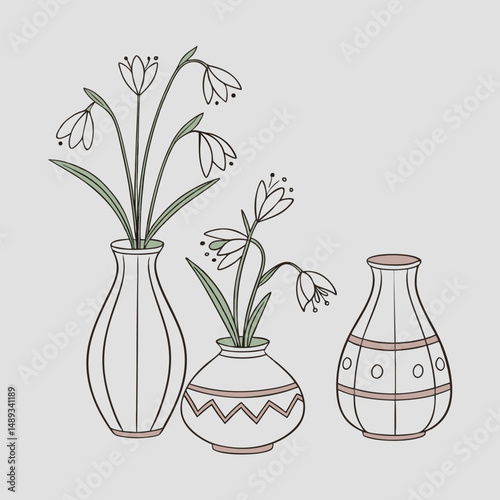 A set of Clay Flower  Vases white background