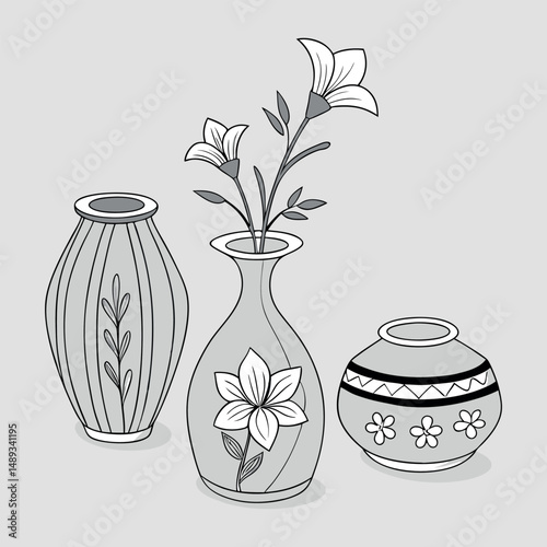 A set of Clay Flower  Vases white background