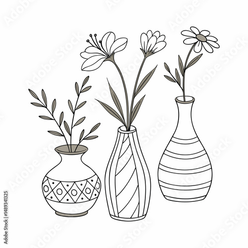 A set of Clay Flower  Vases white background
