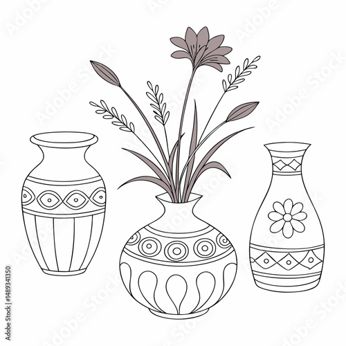 A set of Clay Flower  Vases white background