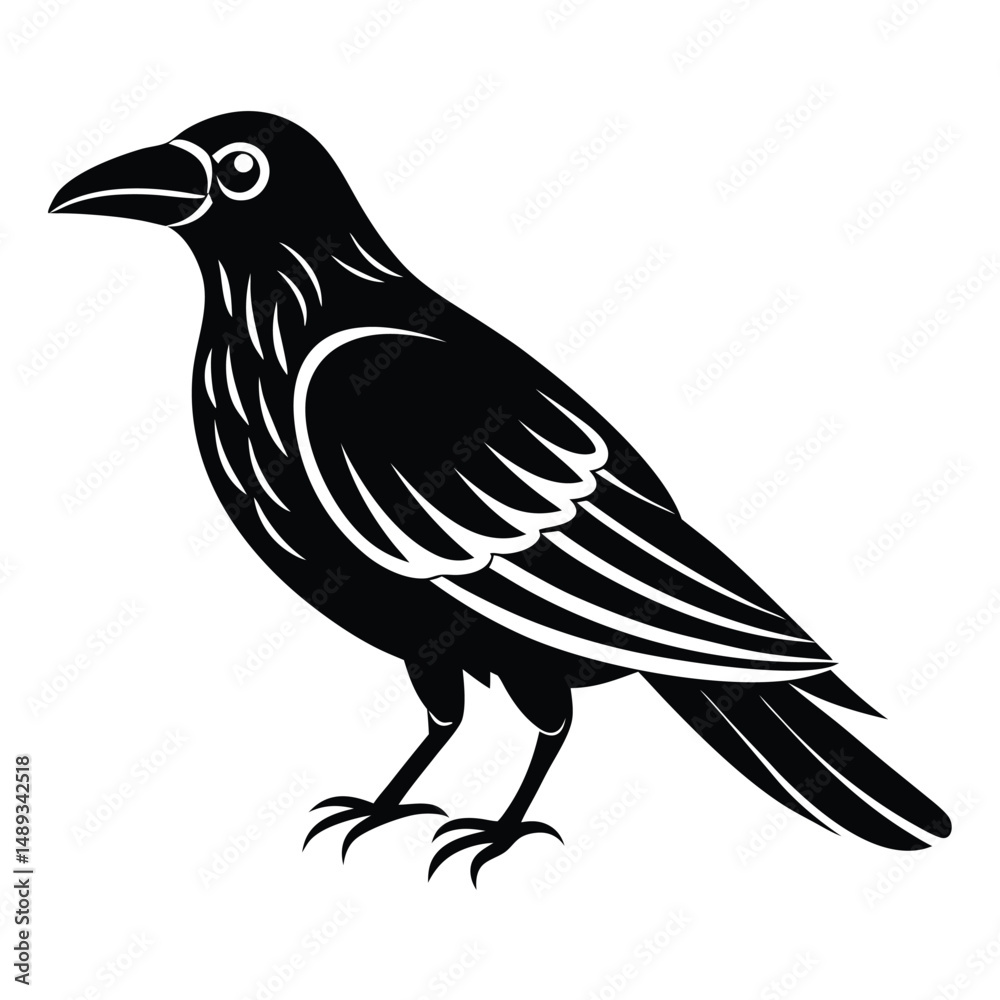 Fototapeta premium crow isolated on white, crow vector illustration, petvector art, crow silhouette, animal vector icon, crow line art, eps 