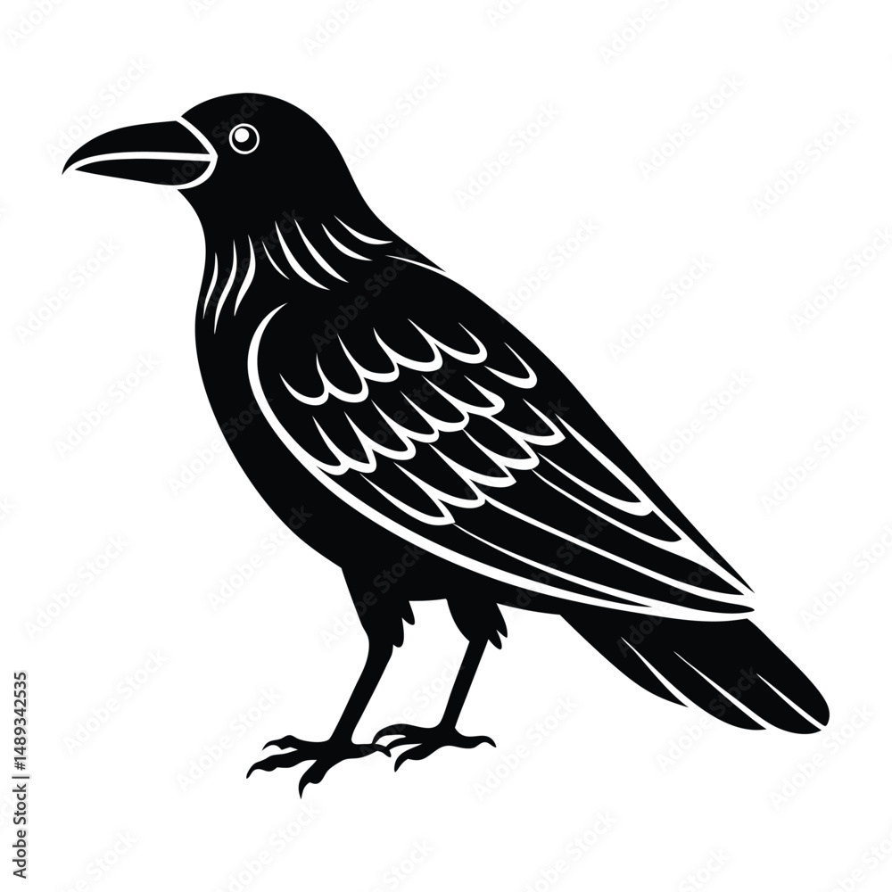 Fototapeta premium crow isolated on white, crow vector illustration, petvector art, crow silhouette, animal vector icon, crow line art, eps 