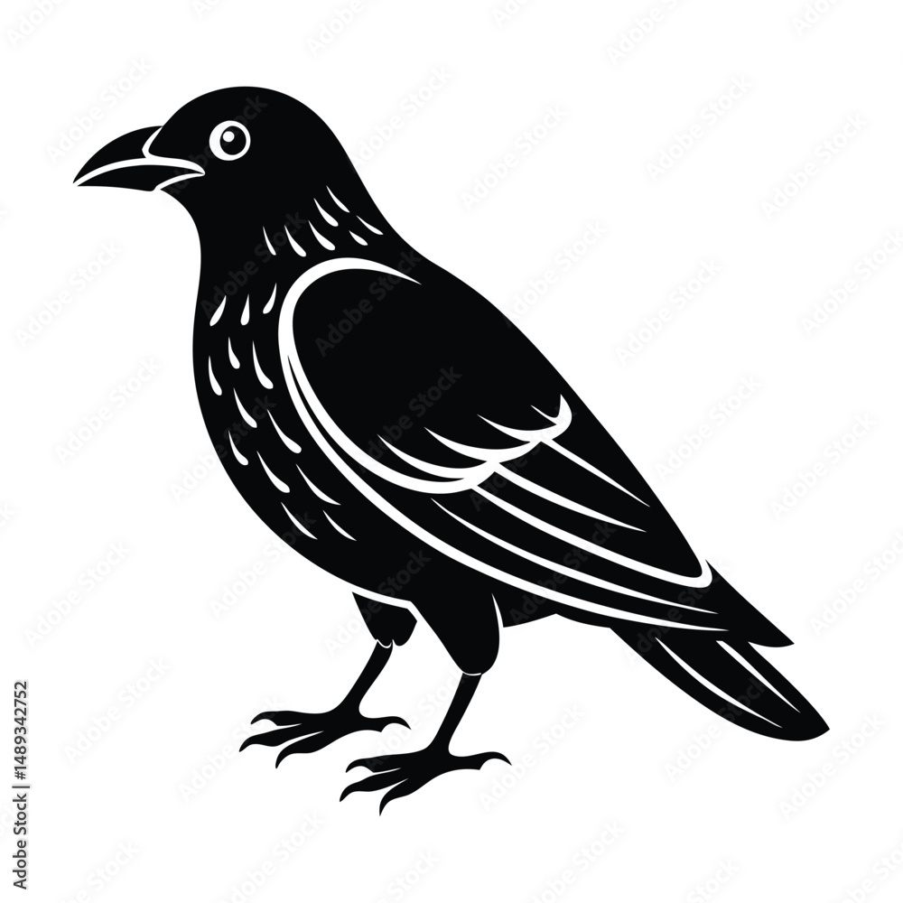 Obraz premium crow isolated on white, crow vector illustration, petvector art, crow silhouette, animal vector icon, crow line art, eps