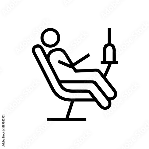 Icon of a patient sitting in a chair with an IV drip for Medical Vector Icons  