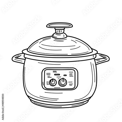 Line drawing of a multicooker kitchen appliance in minimalist style  
