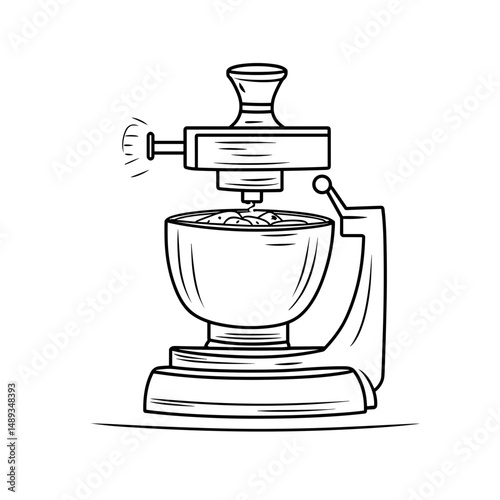 Meat grinder in minimalist style with line drawing design  