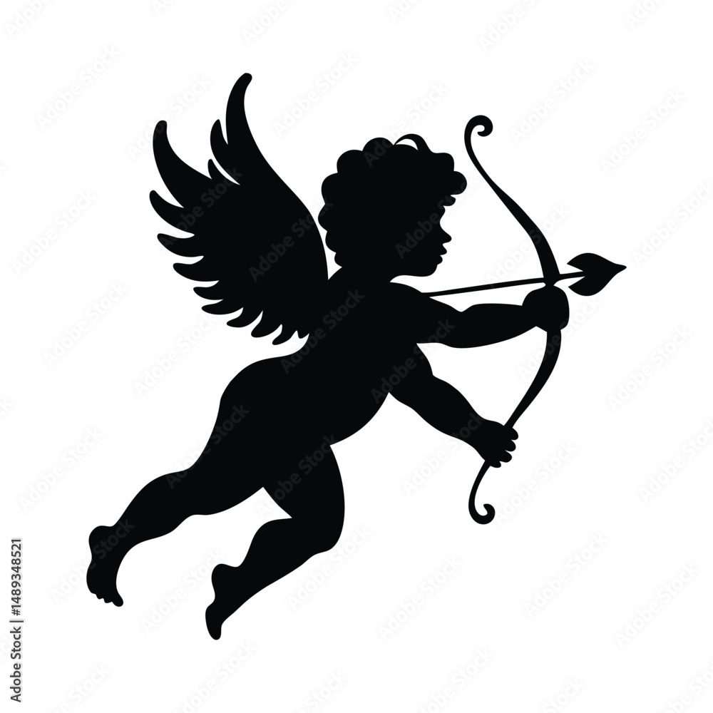 Fototapeta premium Cupid with Bow and Arrow silhouette vector illustration
