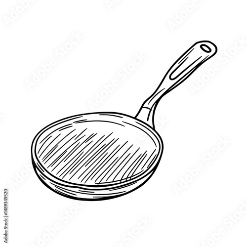 Grill pan in hand-drawn style with simple outline design  