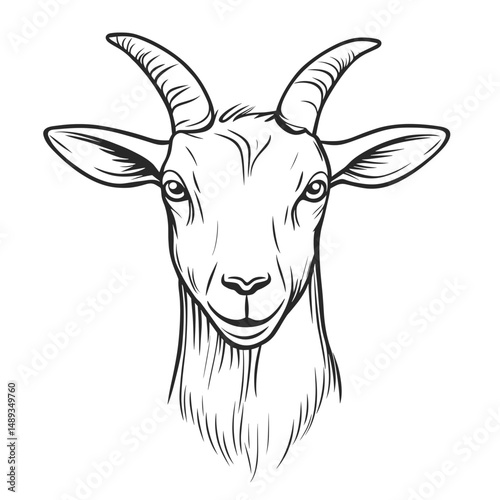 Goat head illustration in black line art style representing travel  