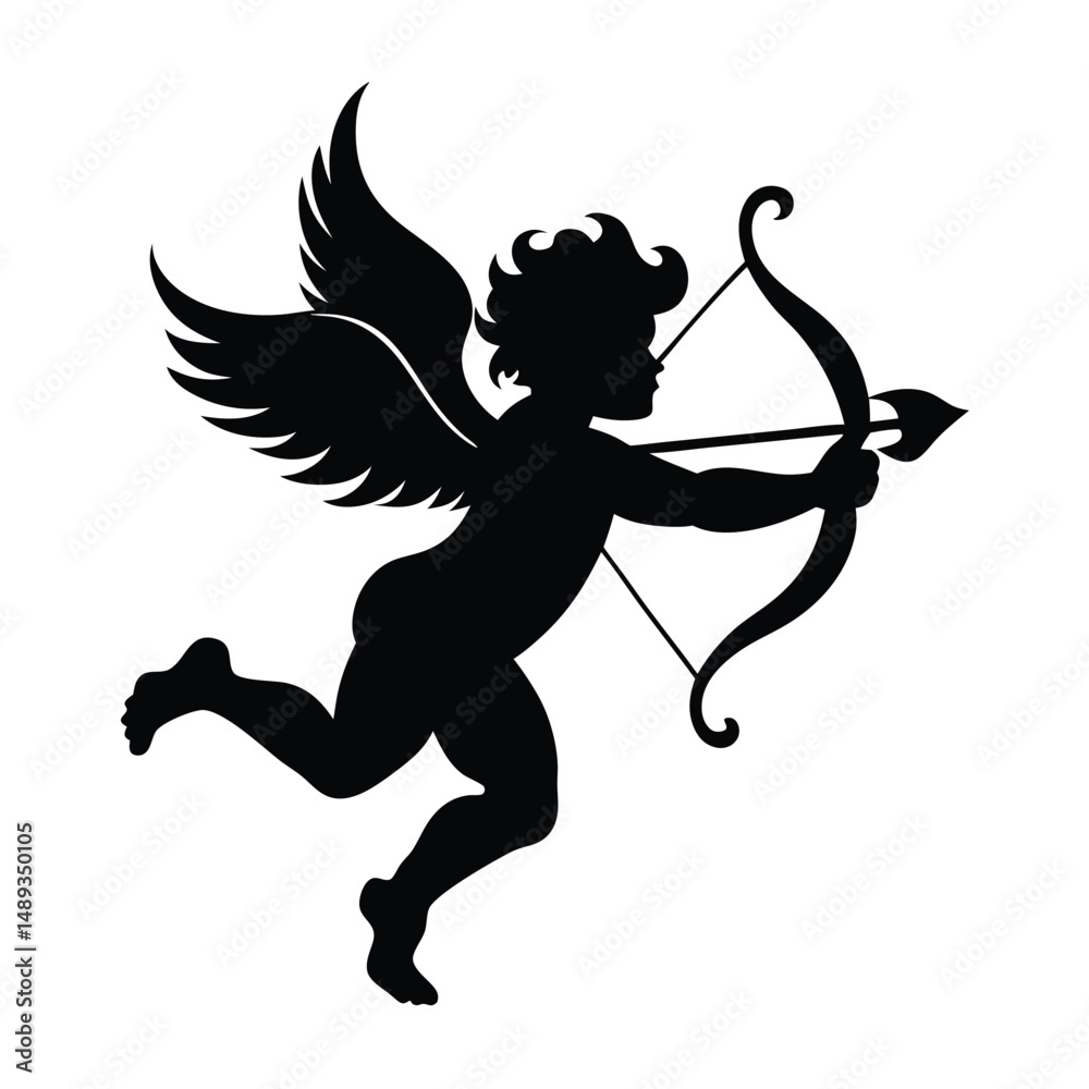Cupid with Bow and Arrow silhouette vector illustration
Cupid with Bow and Arrow silhouette vector illustration