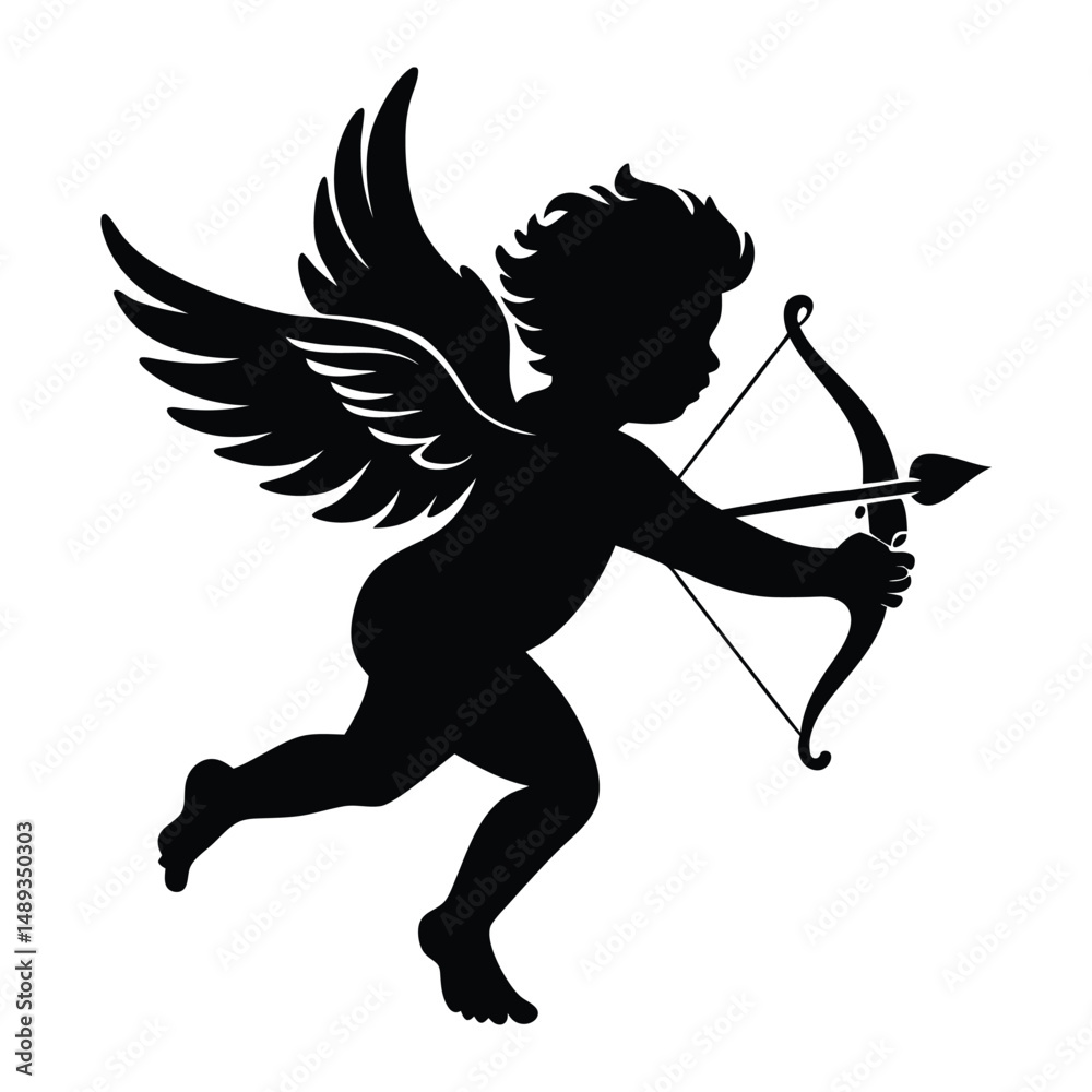 Cupid with Bow and Arrow silhouette vector illustration
Cupid with Bow and Arrow silhouette vector illustration