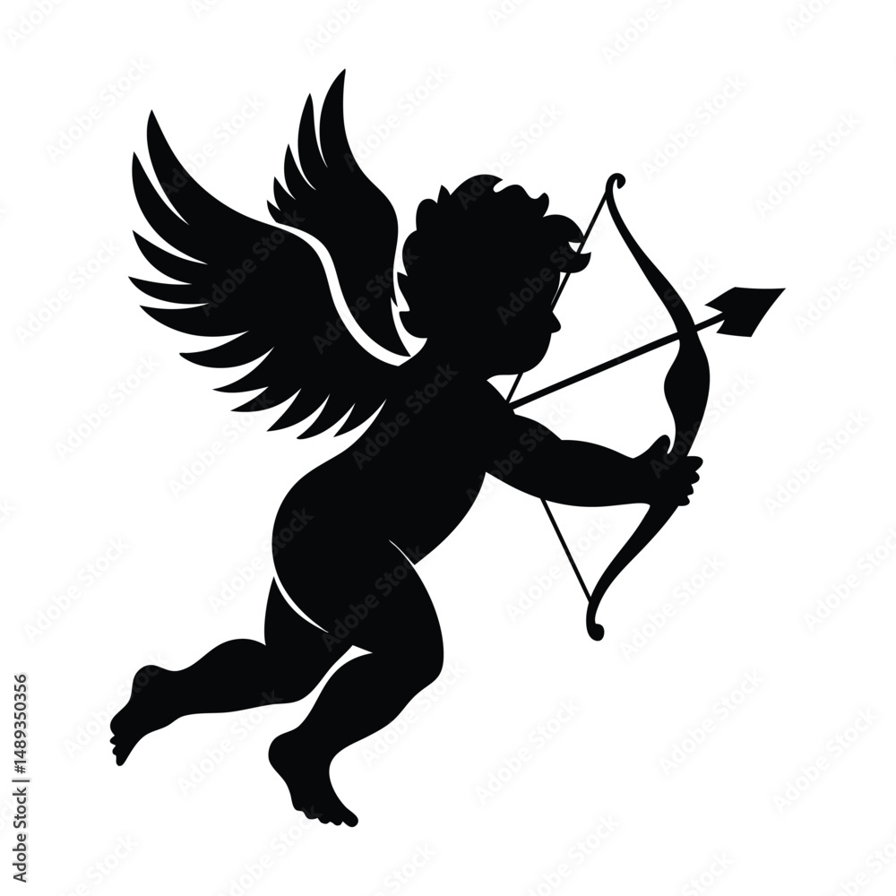 Cupid with Bow and Arrow silhouette vector illustration
Cupid with Bow and Arrow silhouette vector illustration