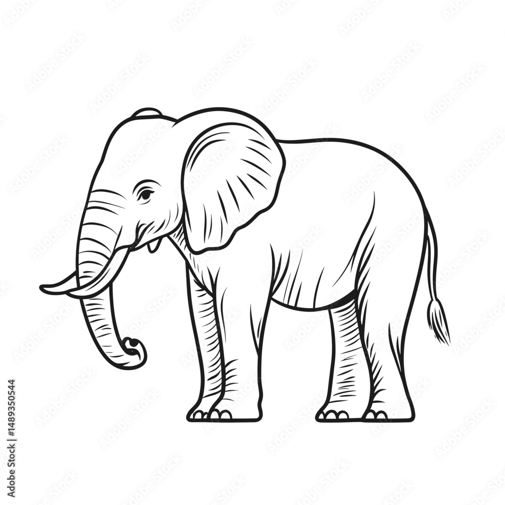 Elephant drawing in simple line art representing travel concept Elephant drawing in simple line art representing travel concept