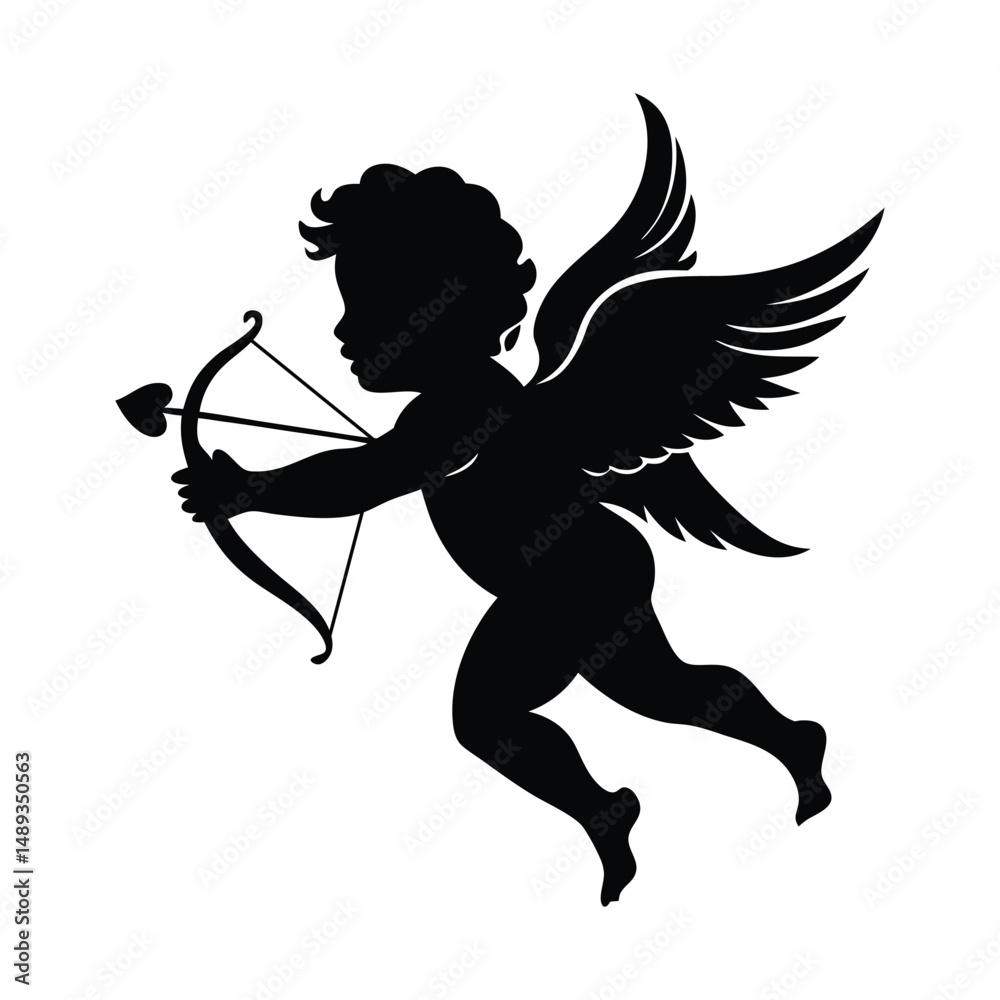 Fototapeta premium Cupid with Bow and Arrow silhouette vector illustration 