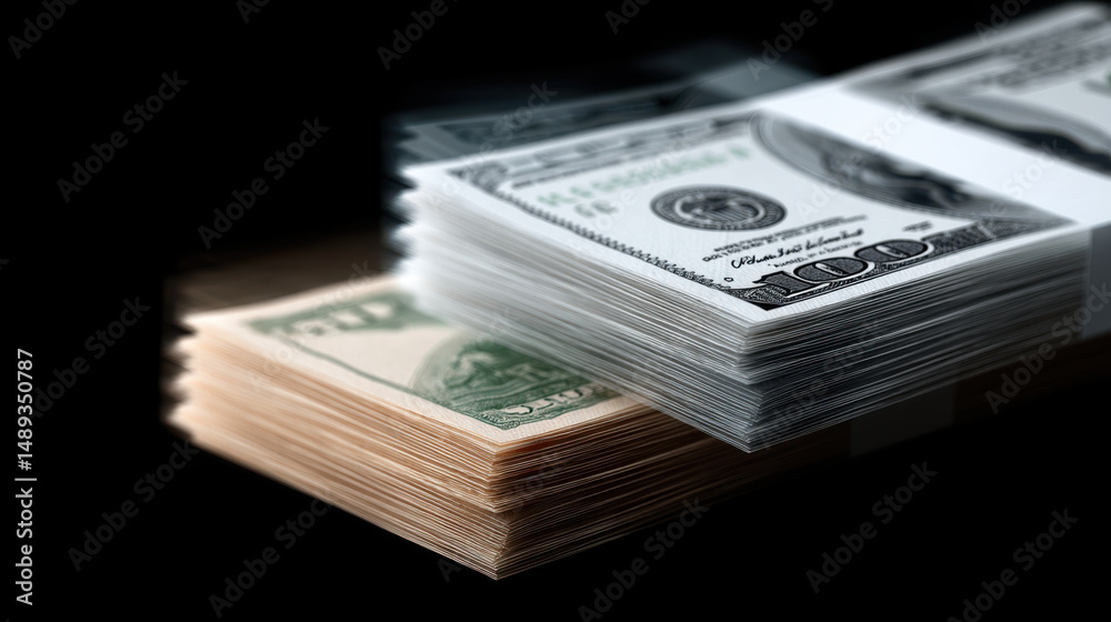 Naklejka premium Stacks of cash money currency financial investment wealth bills paper money dollar bills cash