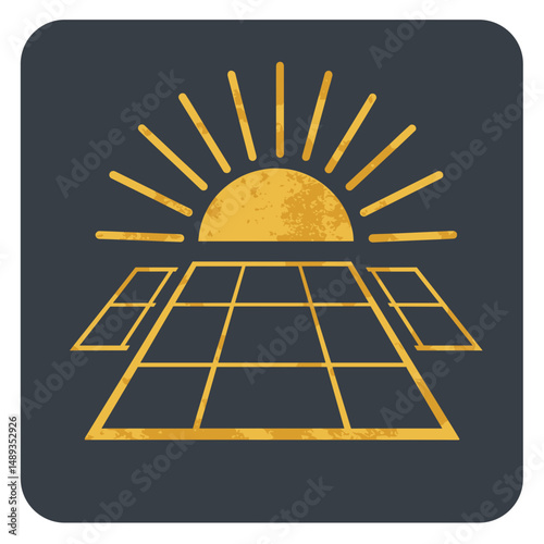 Solar panels with sun icon in minimal style on a dark background  