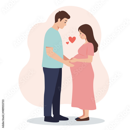 Young couple embracing while expecting a baby in a loving manner  