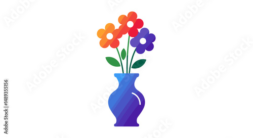 Colorful flowers arranged in a blue vase on a white background  