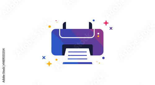 Modern printer producing colorful printouts on a white background